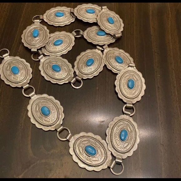 Costume jewerly  silver metal turquoise belt Size Small/medium - Picture 4 of 4